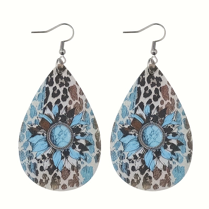 Women 2-sided Western Retro Leopard Sunflower Waterdrop