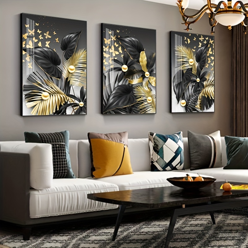 Black Golden Flower Abstract Wall Art Canvas Print