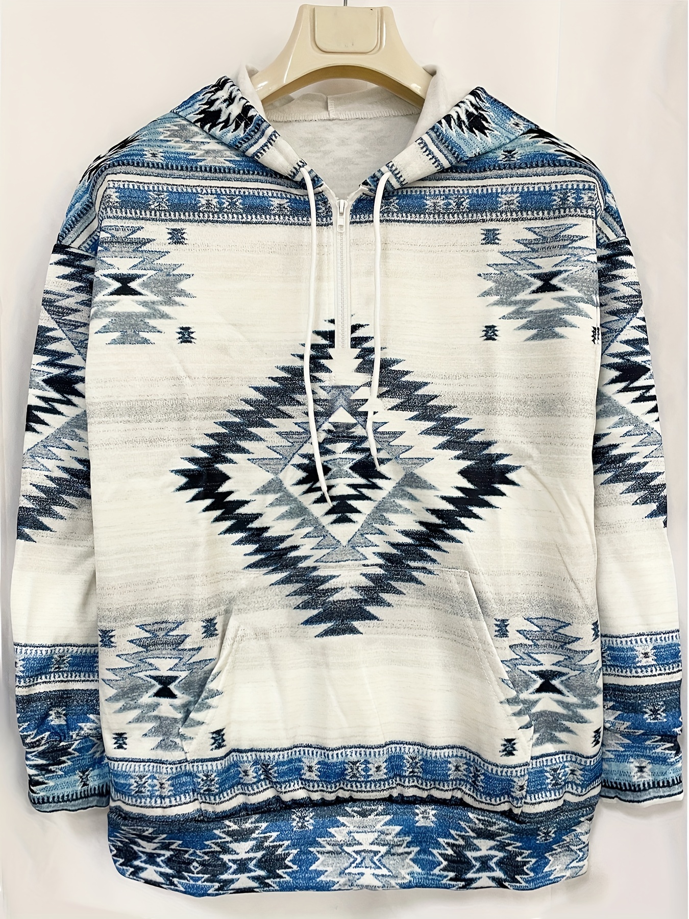 Plus Size Geo Print Hooded Wrap Coat