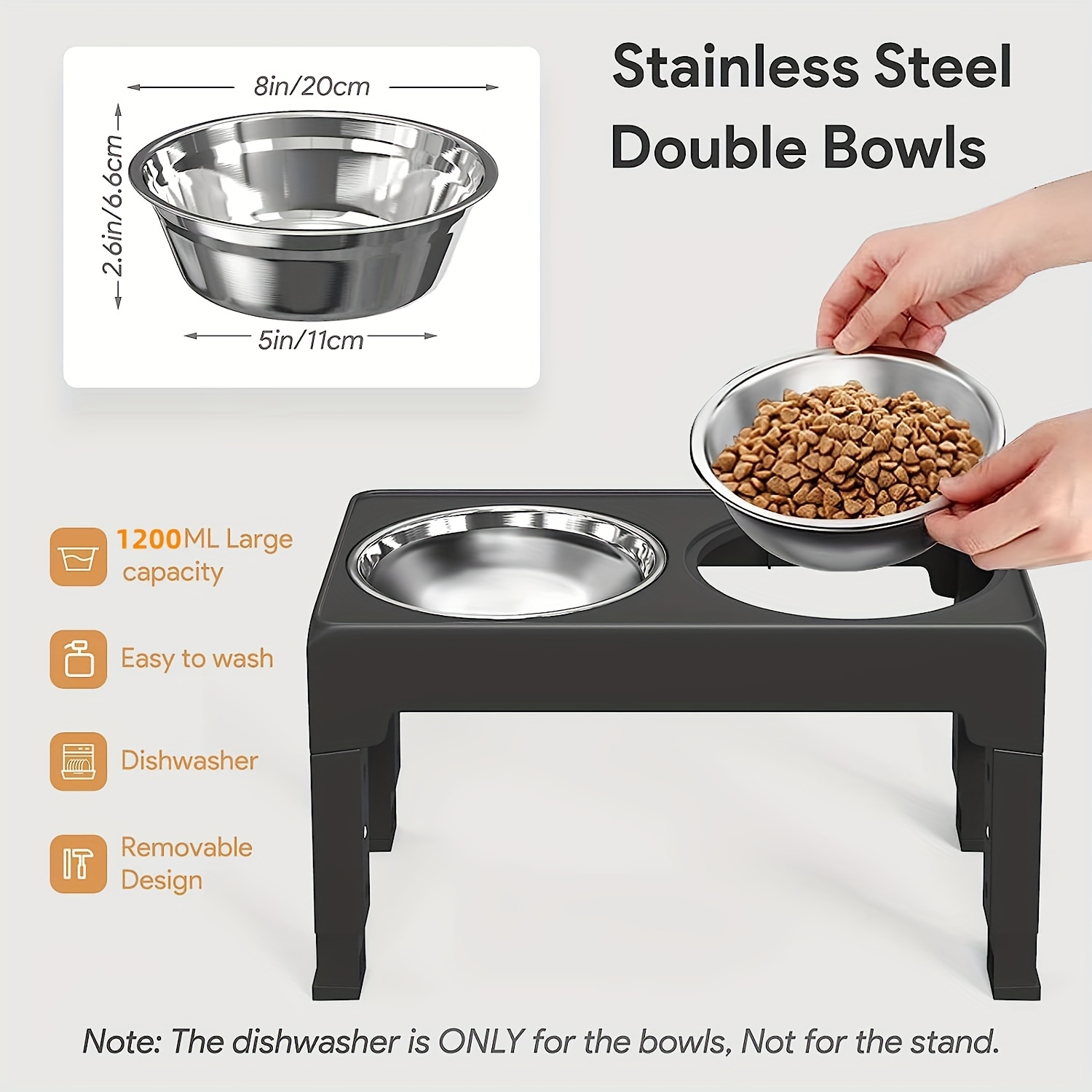 5 Heights Elevated Pet Feeder with Detachable Stainless Steel Bowl