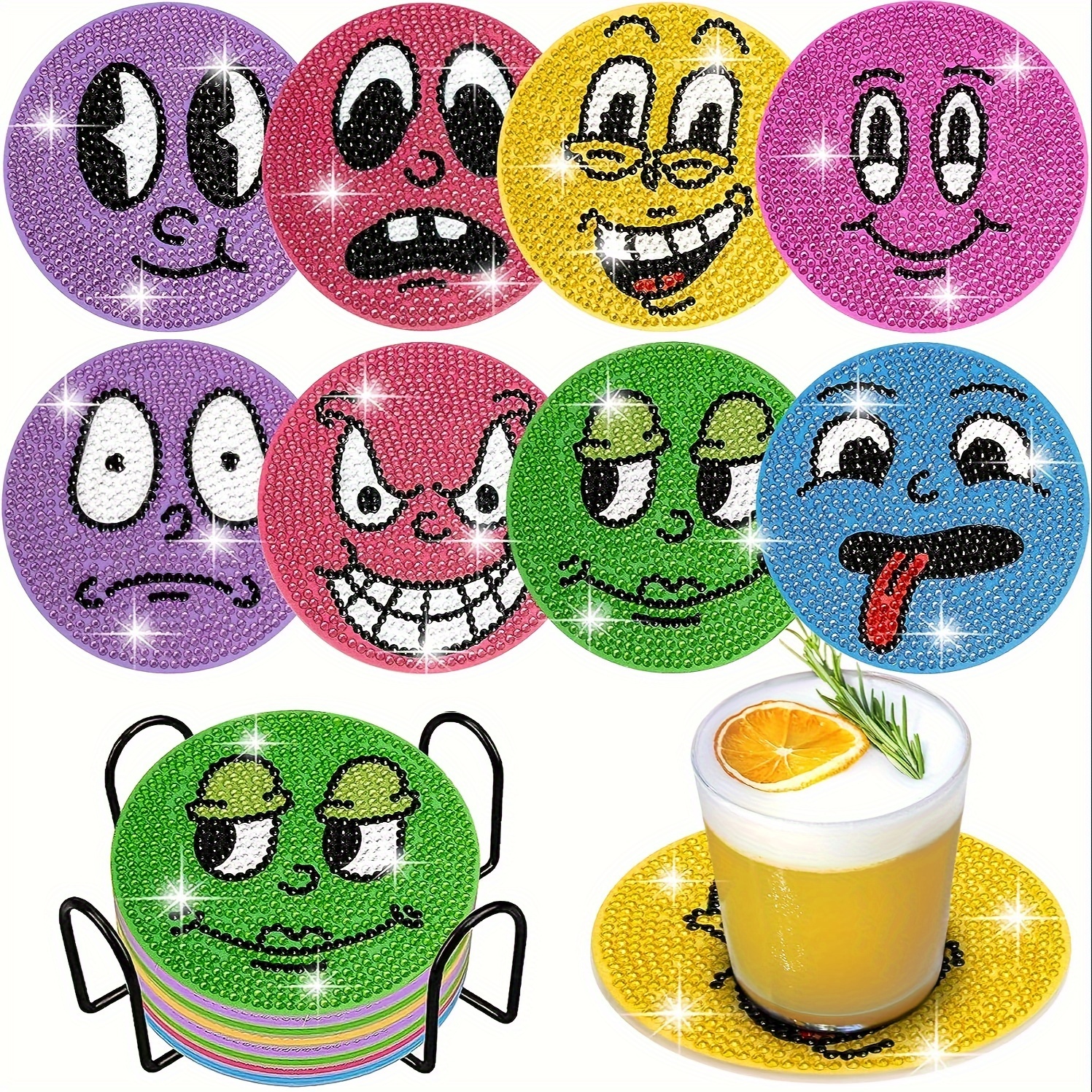 

8pcs/set Colorful Diamond Painting Coasters Kit, Diy Diamond Painting Cup Mats For Drinks, Coffee, Home Desk Decoration