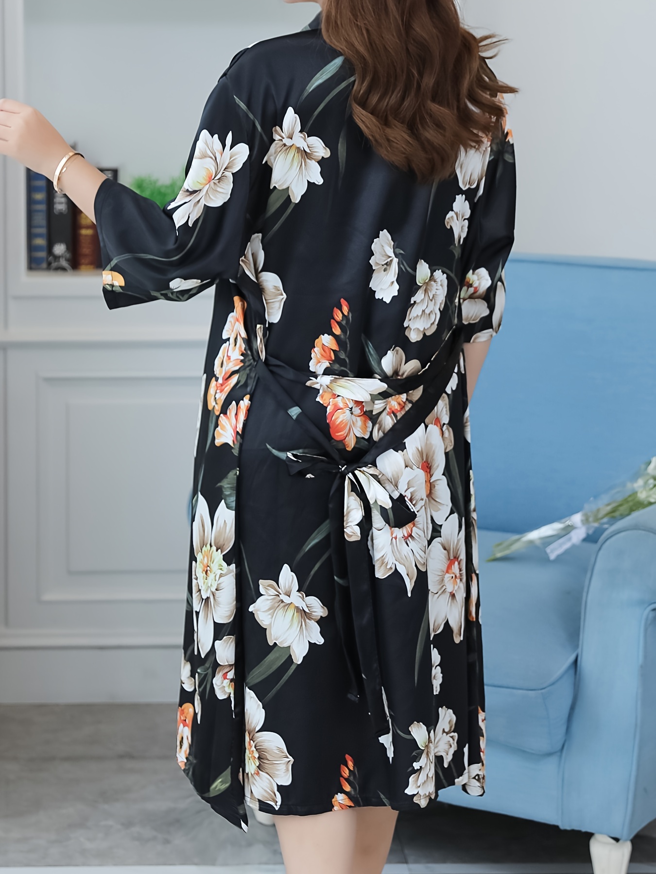 Large Size Women Nightgown Satin Nightdress Floral Print Sleep Dress Female  New Sleepwear Summer Nightwear Home Cl…