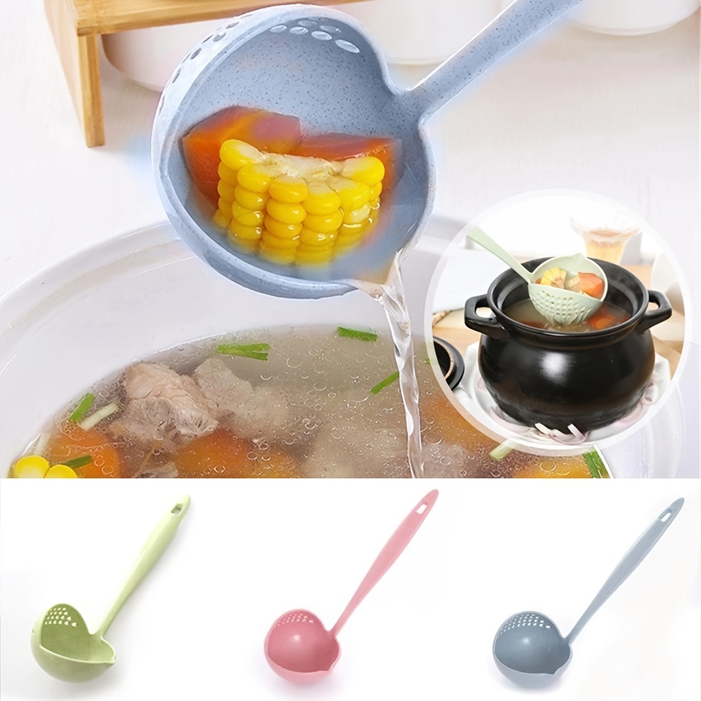  Tasty Cucharón de sopa de silicona con función de espumadera,  mango suave al tacto, cuchara de sopa 2 en 1 y colador de silicona para  cocinar, servir y escurrir sopa, Dimensiones