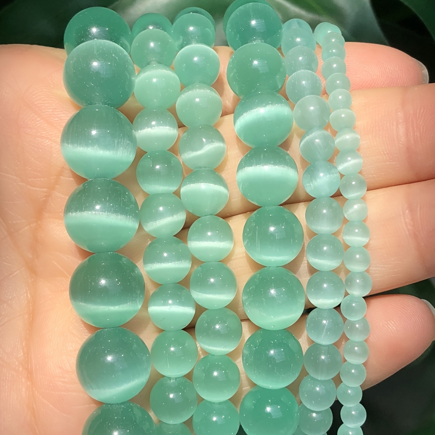 

4/6/8/10 Mint Green Cat's Eye Glass Round Loose Spacer Moon Stone Beads For Jewelry Making Diy Bracelet Necklace