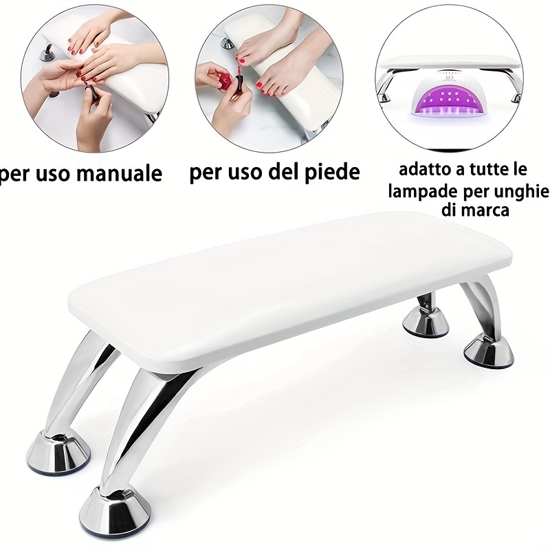 

Elegant White Leather Nail Arm Rest Cushion With -plated Support - Odorless, Easy To Clean, Comfortable Hand Pad For Professional Manicure Salons