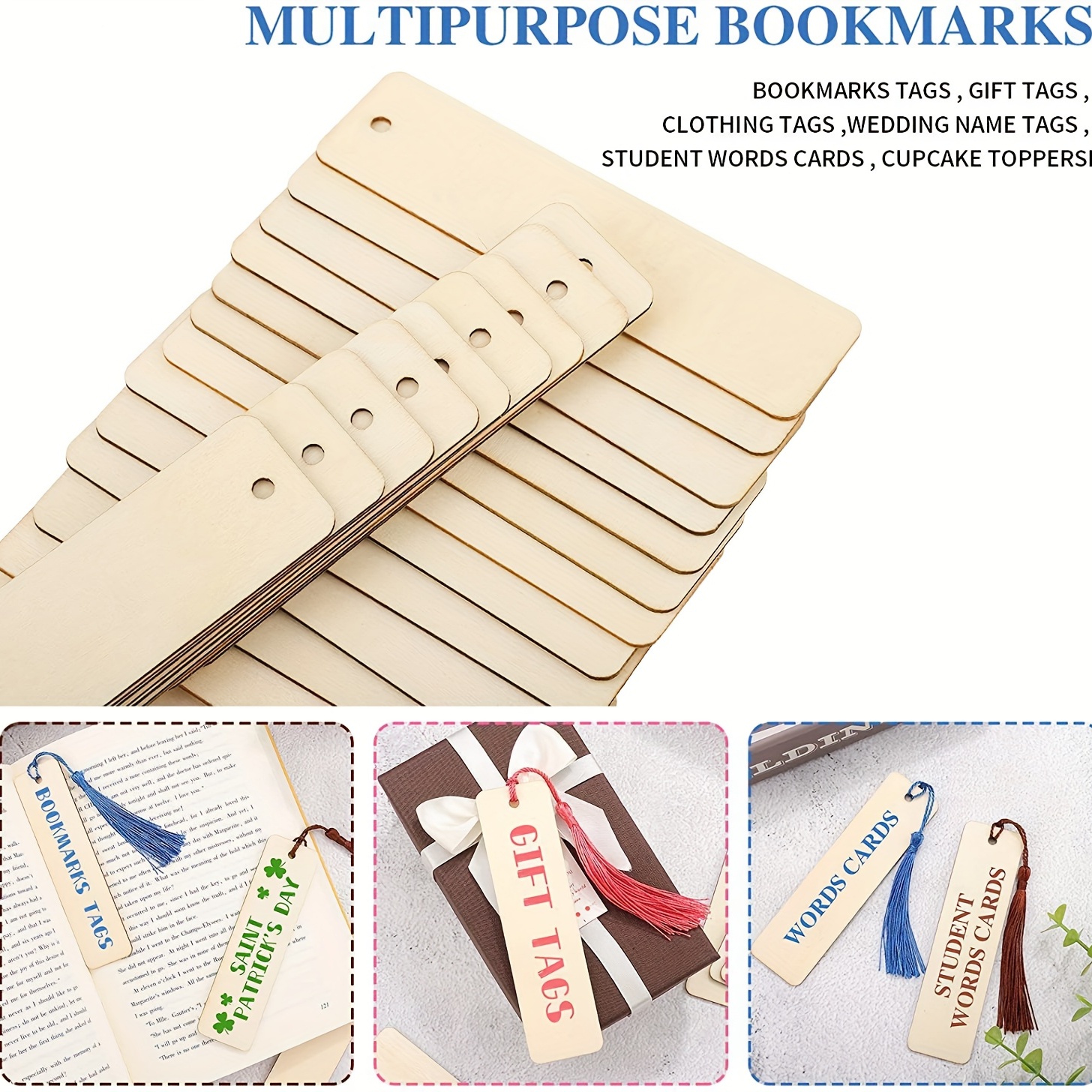 85 Pack Wooden Blank Bookmarks with Tassels & String, Unfinished Wood  Hanging Gift Tags DIY Crafts