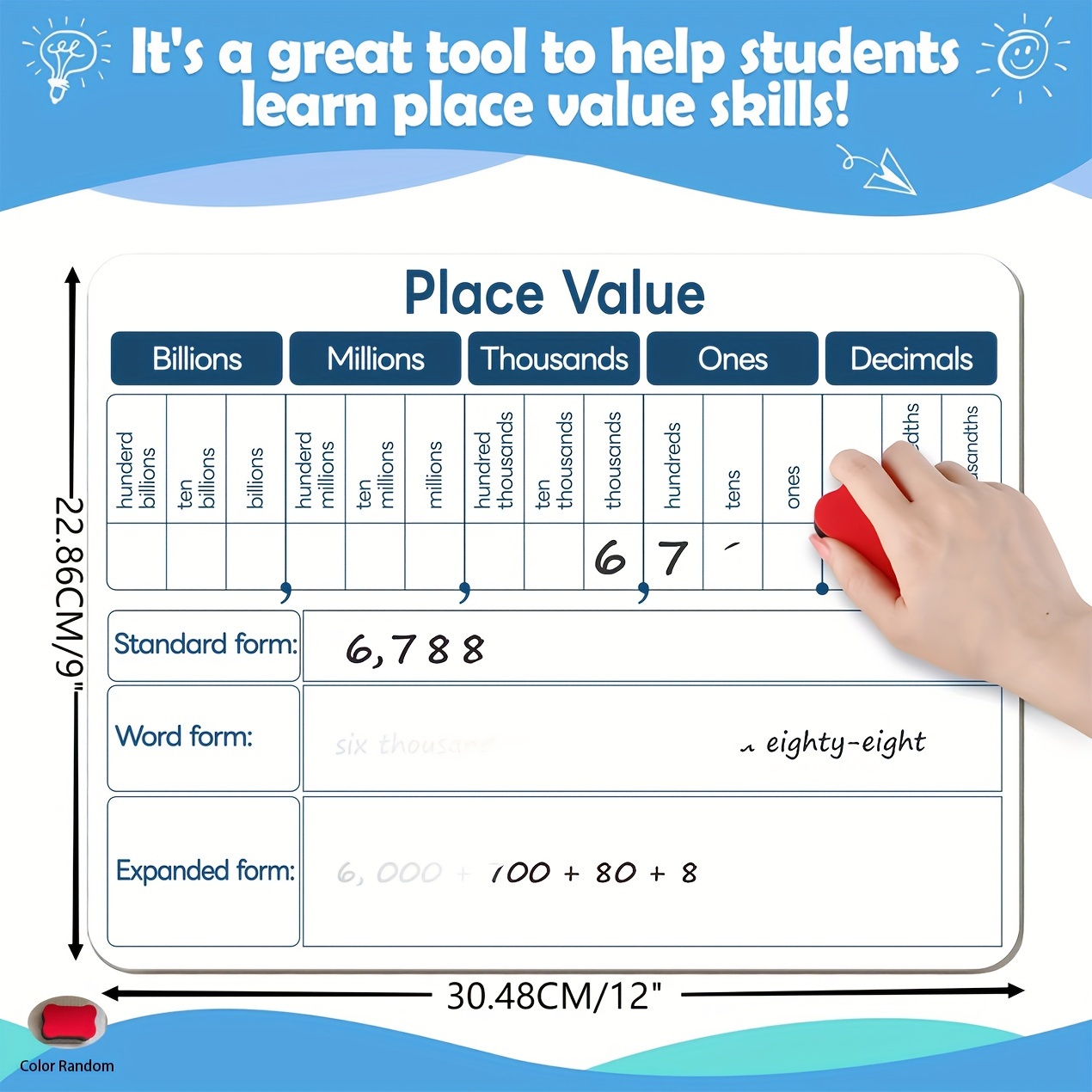 Dry Erase * Value Whiteboard, 9&quot; X 12&quot; Double Sided Dry Erase Boards For Students For Teaching * Values From Billions To Decimal Numbers, Math