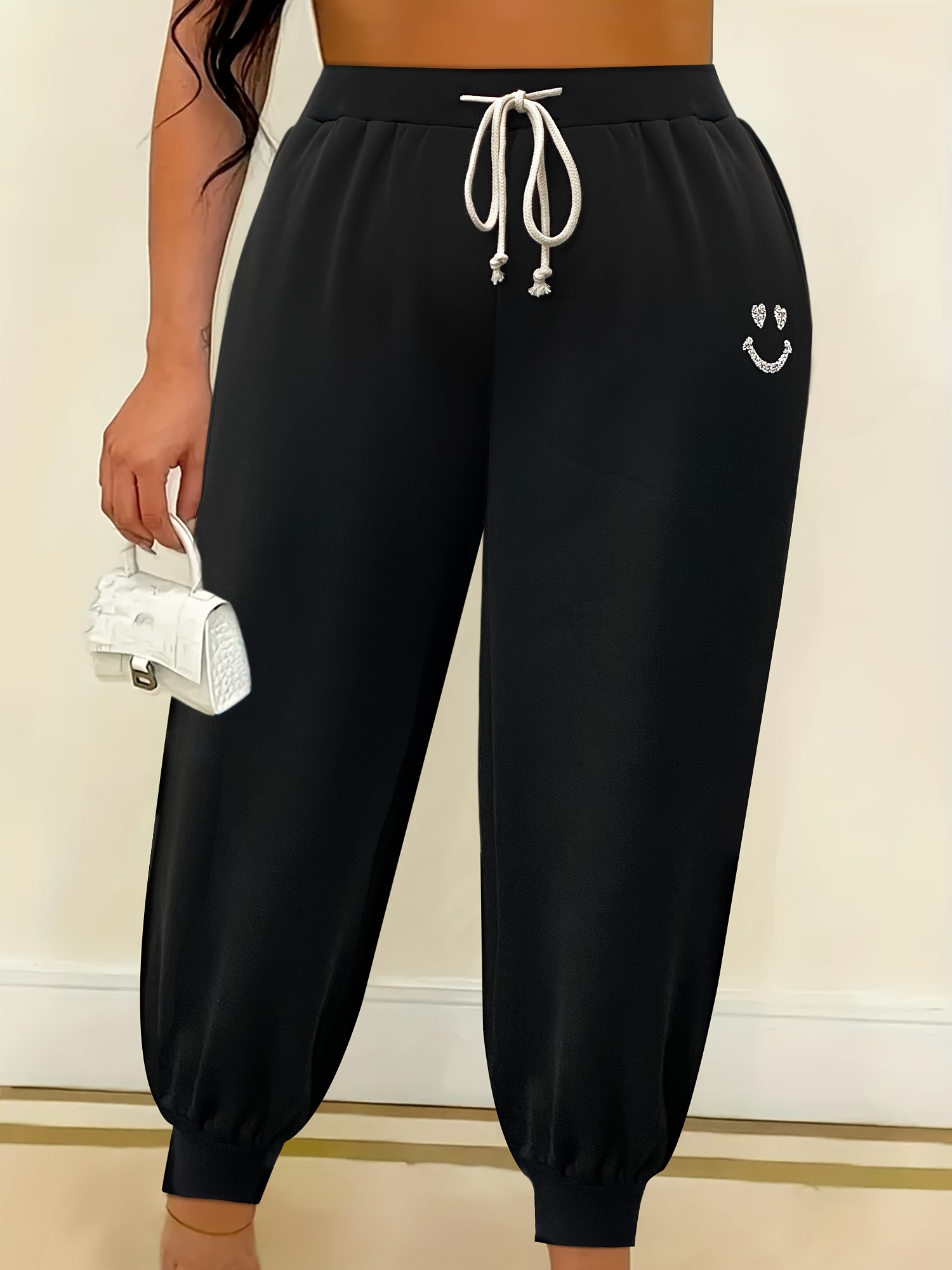 Plus Size Casual Pants Women's Graffiti Print Drawstring - Temu