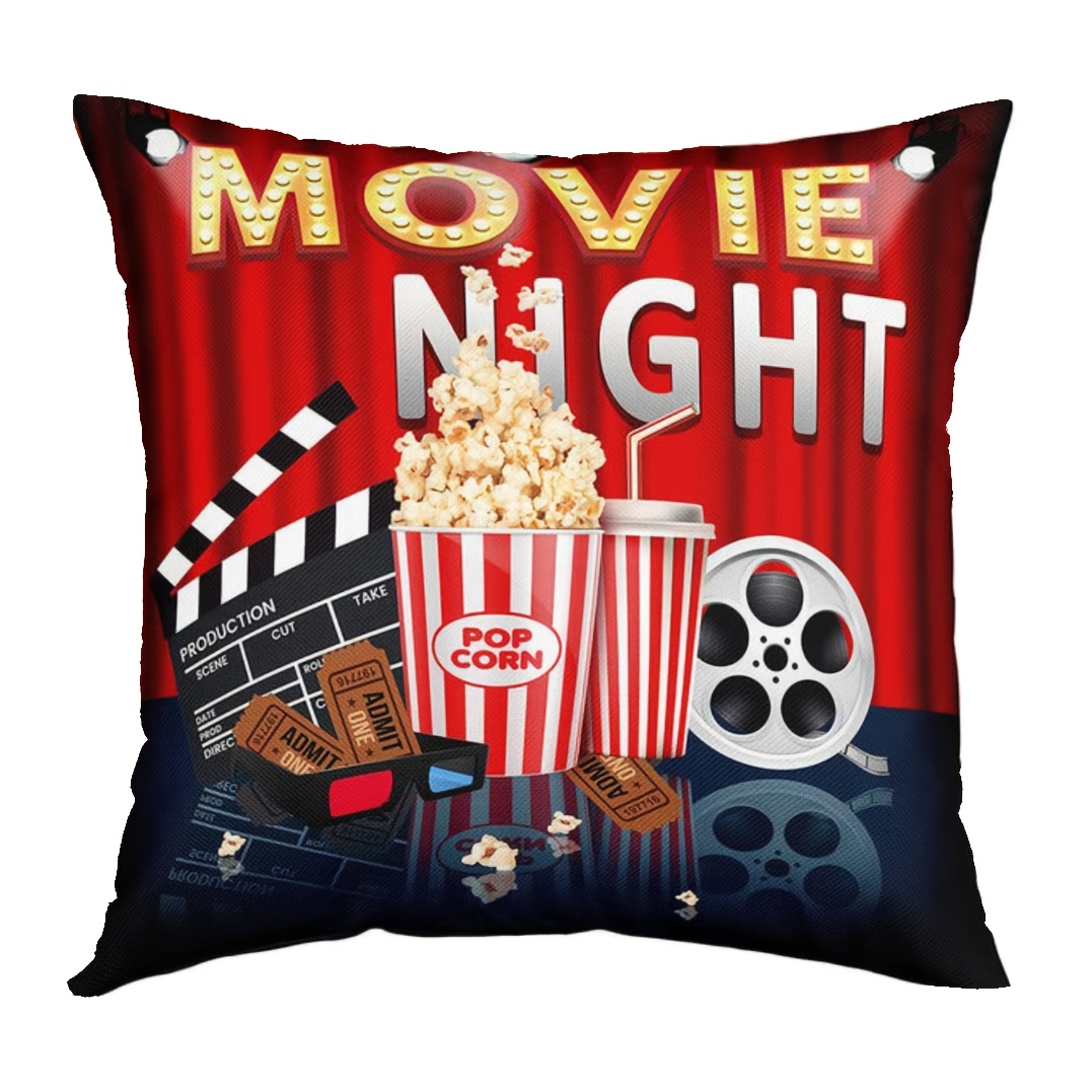 

1pc, Movie Night Vintage Polyester Cushion Cover, Pillow Cover, Room Decor, Bedroom Decor, Sofa Decor, Collectible Buildings Accessories (cushion Is Not Included)