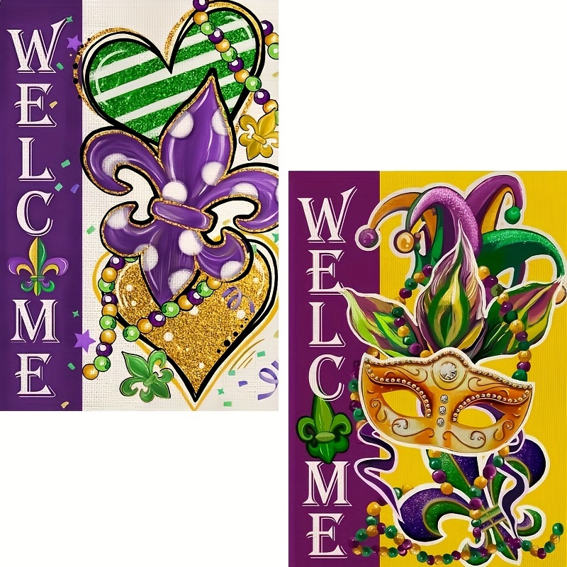Mardi Gras Flag Happy Carnival Decoration Vivid Color and Purple