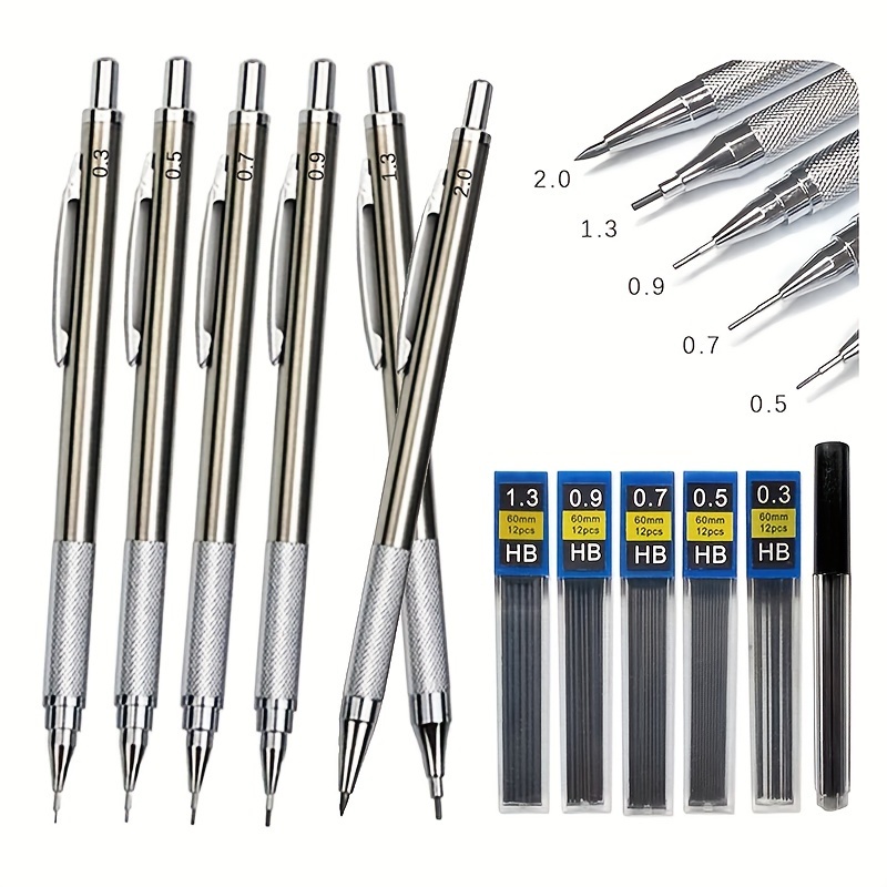 4ps Metal Mechanical Pencils Set With Lead Refills Drafting - Temu