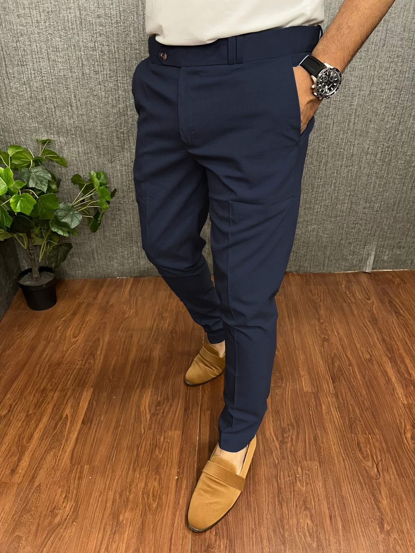 Men's Elegant Slacks Semi formal Stretch Dress Pants - Temu Canada