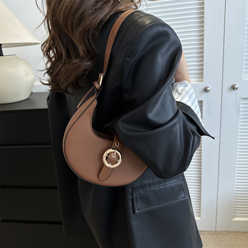 Fashion Underarm Crescent Bag, Trendy Pu Shoulder Hobo Bag