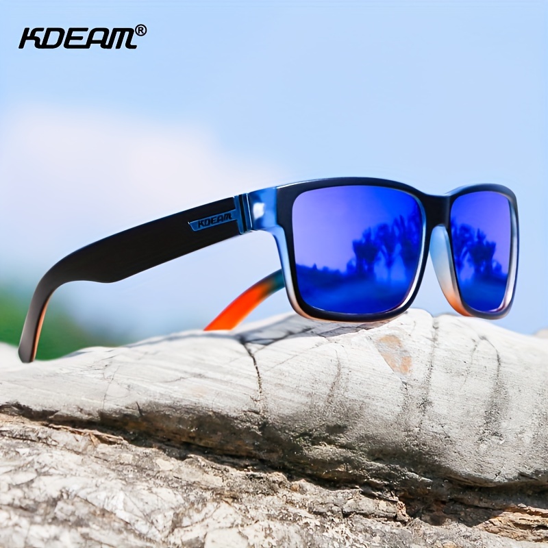 Kdeam Men's Classic Square HD Polarized Sunglasses, Outdoor Sports Fishing Hiking Party Sunglasses, Colorful Contrast Casual Fashion Glasses with