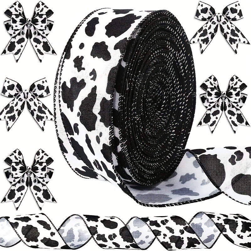 5 Yards Cow Print Ribbons Wired Edge Burlap White Black - Temu