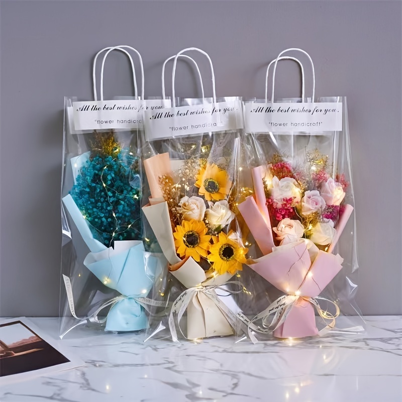 1pc Flower Tote Bags Transparent Bouquet Bags Gift Bags With HandlesFestival Flower Bag Multi Branch Bag Mini Bouquet Bag Rose Carnation Single Branch Bag Flower Shop Flower Bag
