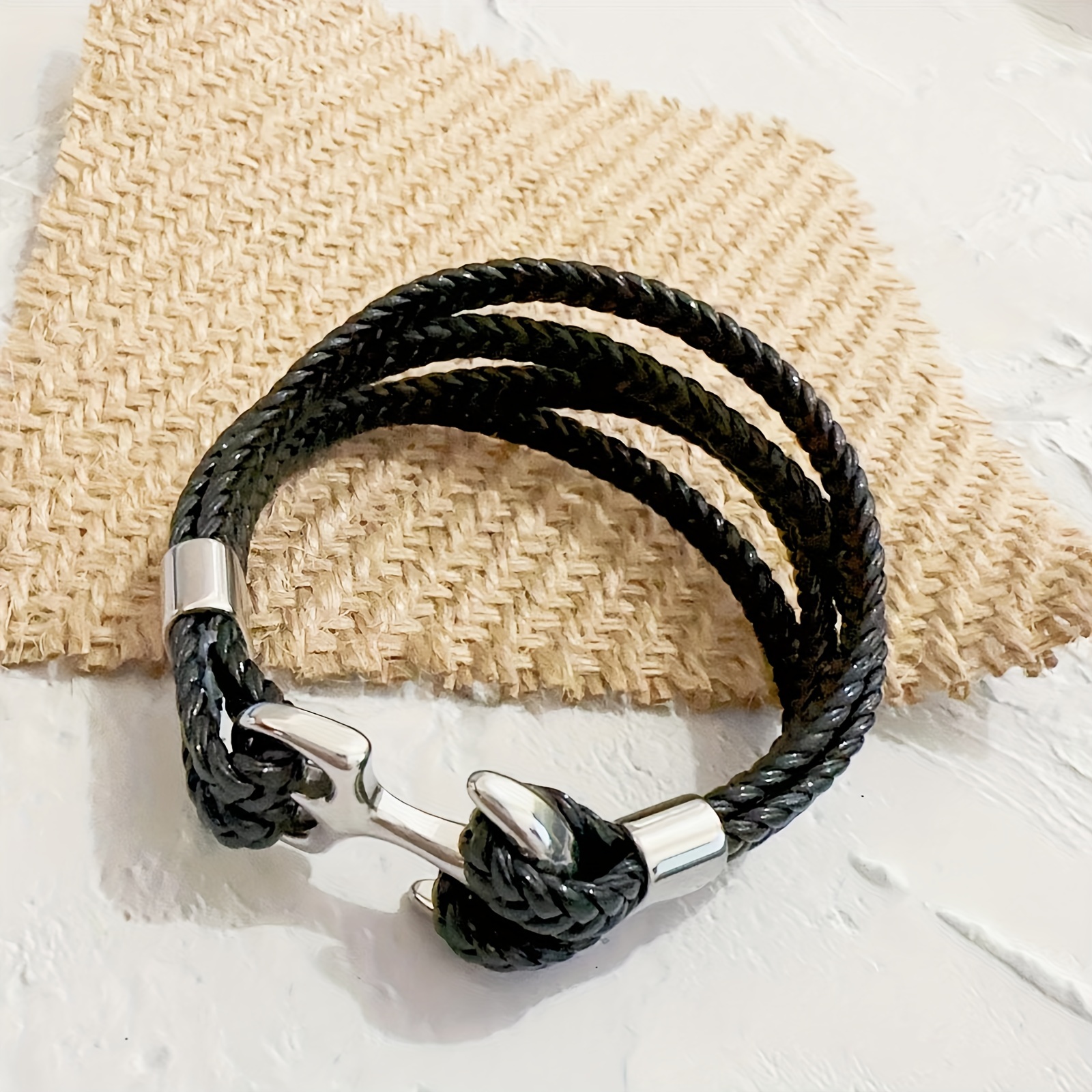 Black Braided Leather Rope Bracelet