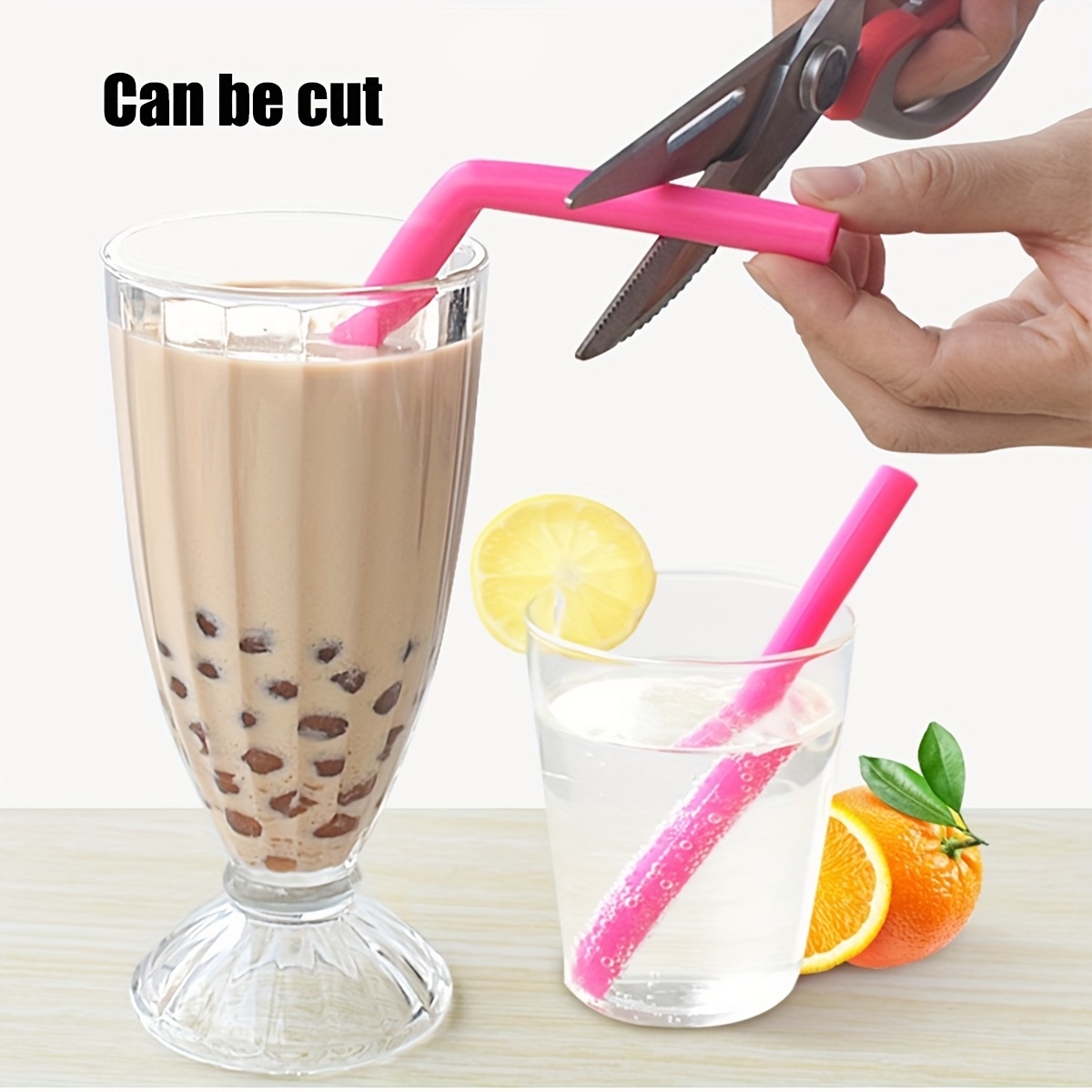6pcs Rainbow Silicone Straws Large Straight Fine Reusable Straws