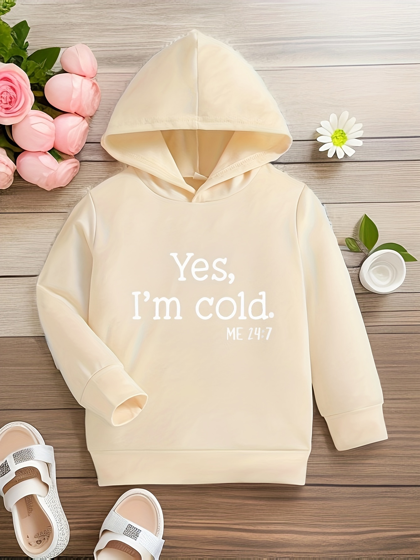 Girls Cute yes m Cold Print Casual Long Sleeve Hooded Temu