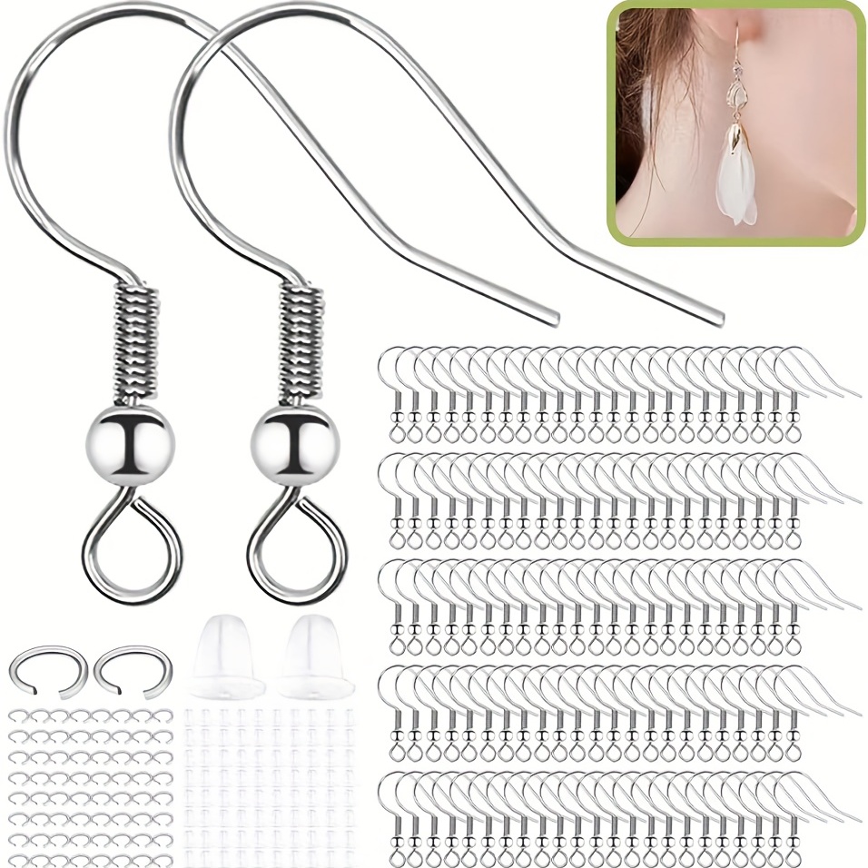 200 Pieces Stud Earring Kit, Includes 50 12 mm Stainless Steel Blank Stud  Earring 50 Earrings Wire Hooks Blanks 50 Rubber Backs and 50 Stainless  Steel
