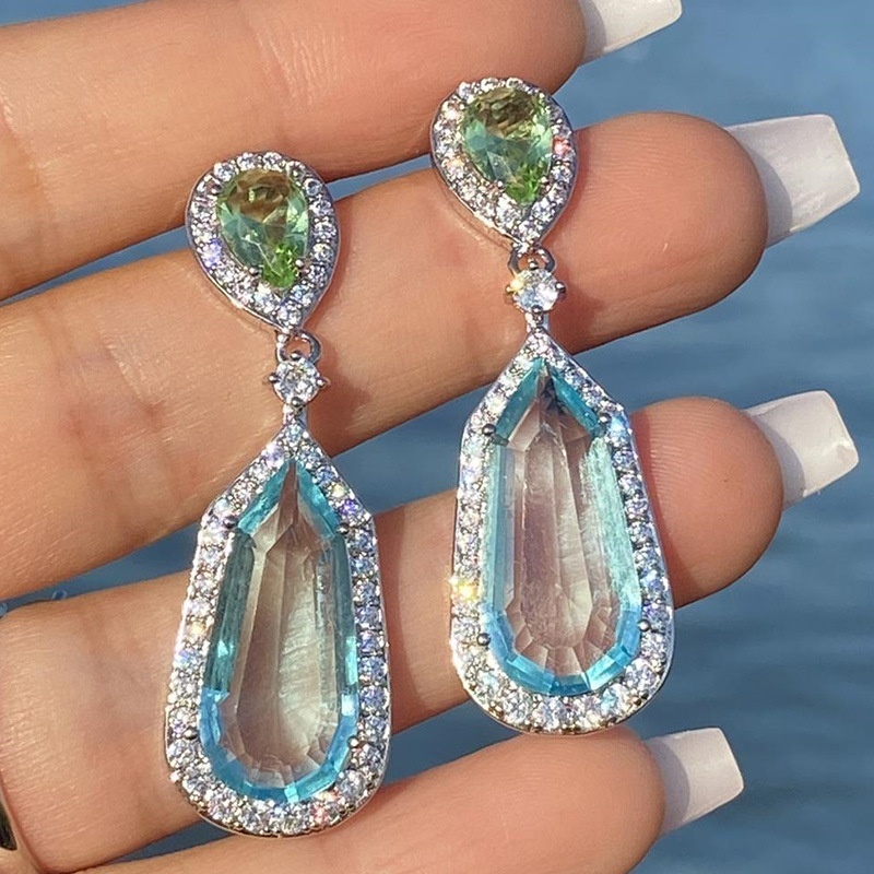 925 Silver Plated Sapphire Dangle Drop Earrings