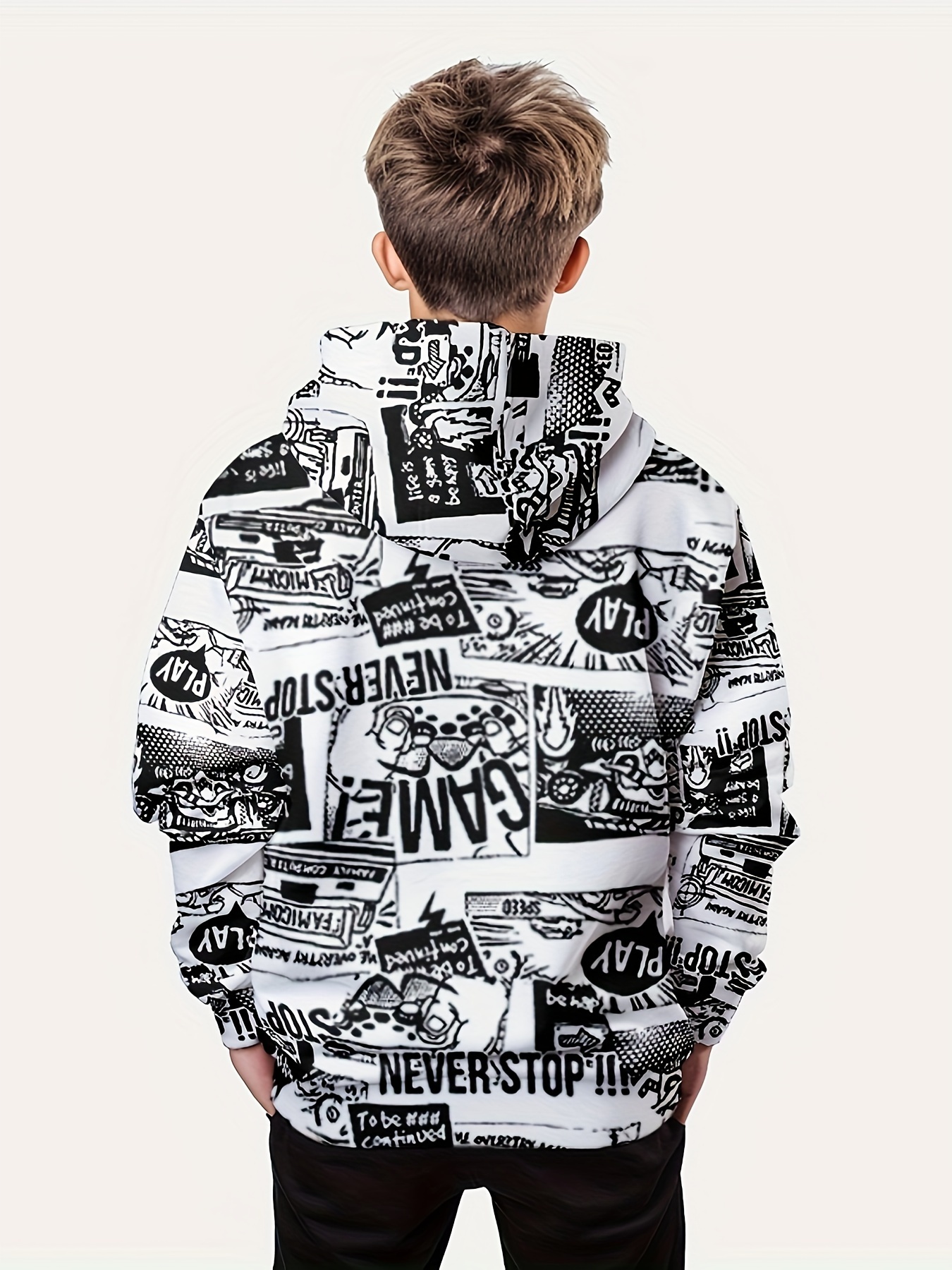 Comics Pattern Hoodie Para Ni os Top Casual Con Capucha De Manga Larga Ropa Novedosa Para Ni os Para Primavera Oto o Invierno Como Regalo