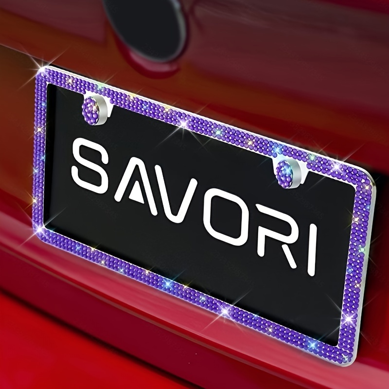 Car Bling License Plate Sparkly 2 Hole 3 Rows Acrylic Stainless Steel  Universal License Plate Frame Screw Cover Us Cars 2 Pack Purple - Automotive  - Temu