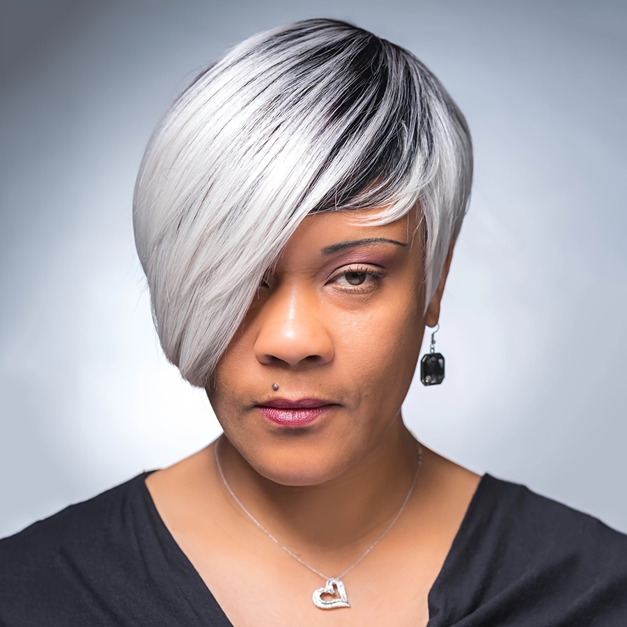 Silvery Gray Black Short Shag Layered Wig Bang Short Temu