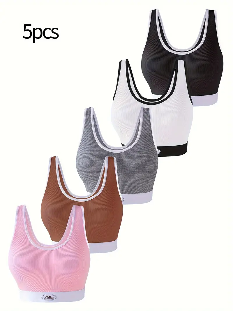 5pcs Wireless Sports Bras, Comfy & Breathable Yoga Fitness Bra, Women's  Lingerie & Underwear