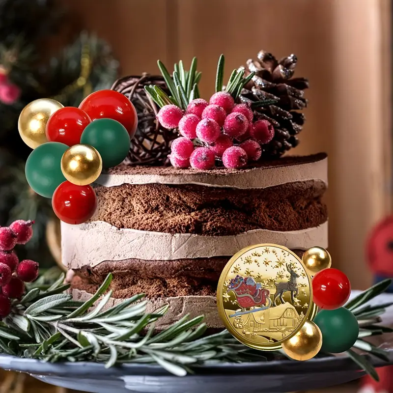 25 шт., шарики для торта, топпер для кекса с Рождеством, красочный жемчужный шар, топпер для торта для DIY, украшения для торта, зимние рождественские товары для дня рождения (красный, зеленый, золотой) подробные сведения 3