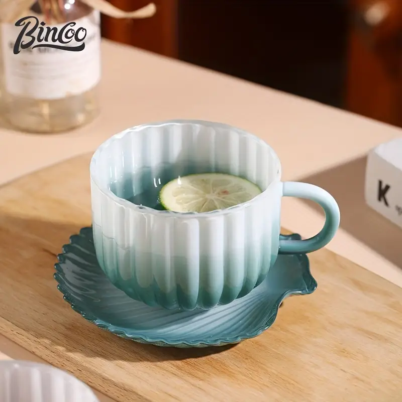 bincoo creative seashell coffee cup and saucer set unique glass mug 420ml details 8