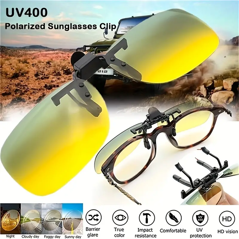 Day Night Use Polarized Clip On Sunglasses Rectangle Sunglasses Lens Uv400  For Men Women Outdoor Sports Party Vacation Travel Driving Fishing Supplies  Photo Props - Jewelry & Accessories - Temu