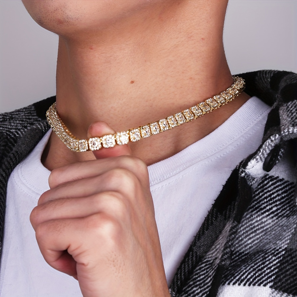 Square Tennis Chains Micro Pave Rhinestone Necklace