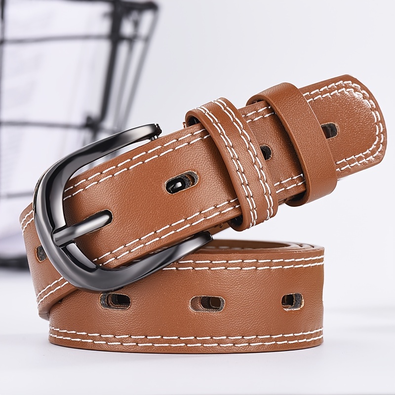 Rectangular Buckle Pin Belt Casual Pu Leather Waist Belts - Temu Canada