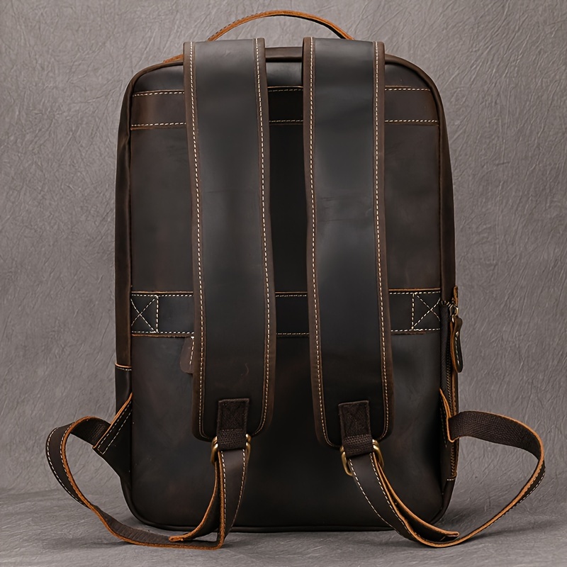 Men Crazy Horse Leather Backpack Genuine Leather Laptop Bag - Temu ...