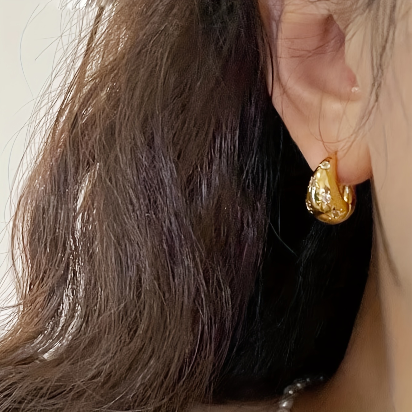 French Geometric Copper Stud Earrings with Zirconia Stones - Vintage Design