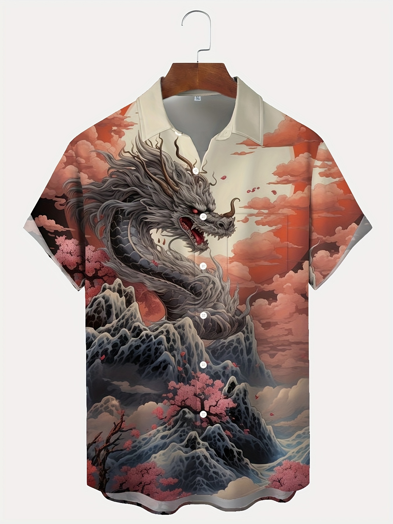 Plus Size Men&#39;s Dragon Graphic Print Shirt For Summer, Handsome Personalized Shirt For Males
