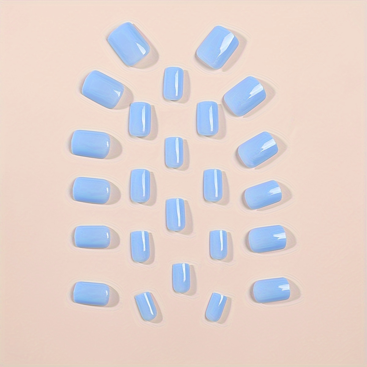 24pcs french blue glossy fake nails simple style short square false nails for women 1pc jelly glue 1pc nail file details 0