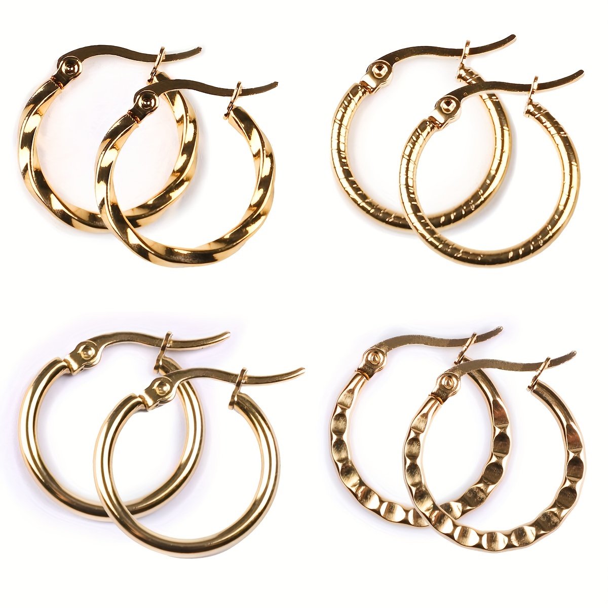 

Gorgeous 18k Gold Plated Hoop Earrings Set - 4 Pairs Of Stainless Steel Hypoallergenic Earrings For Women & Girls