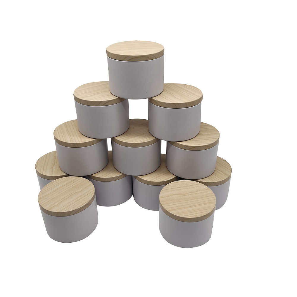 

12pcs 8oz Candle Tins With Metal Wood Grain Lids - Perfect For Making Candles, Arts & Crafts, Storage, Gifts, And More!