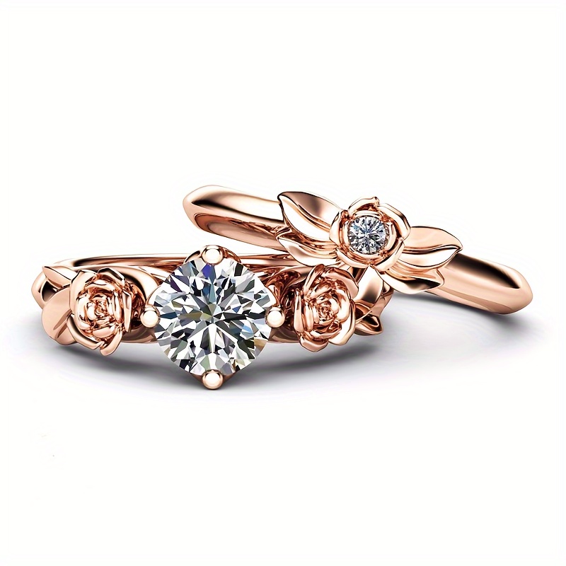 XIAQUJ Fashion Rose Gold Horse Eye Zircon Ring with Flower Design Simple  Zircon Ring Simple Personality Character for Women and Girls Rings Rose Gold