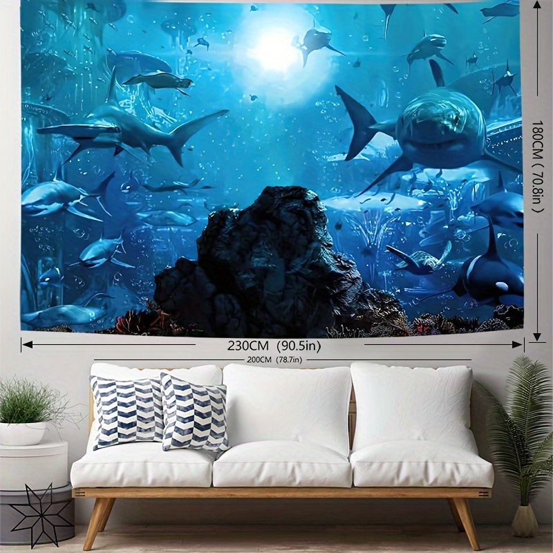 Shorping Fishing Tapestry, 80x60Inches Hanging Wall Tapestry for Décor  Living Room Dorm White Shark Close Smiling Swimming : : Home