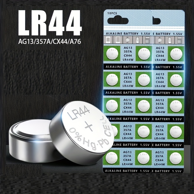 10 pilas de botón alcalinas AG13 LR44 de 1,5 V