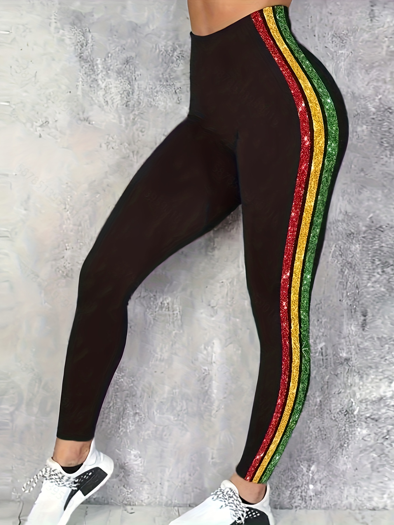 Plus Size Casual Pants Women's Plus Colorful Stripe Print - Temu