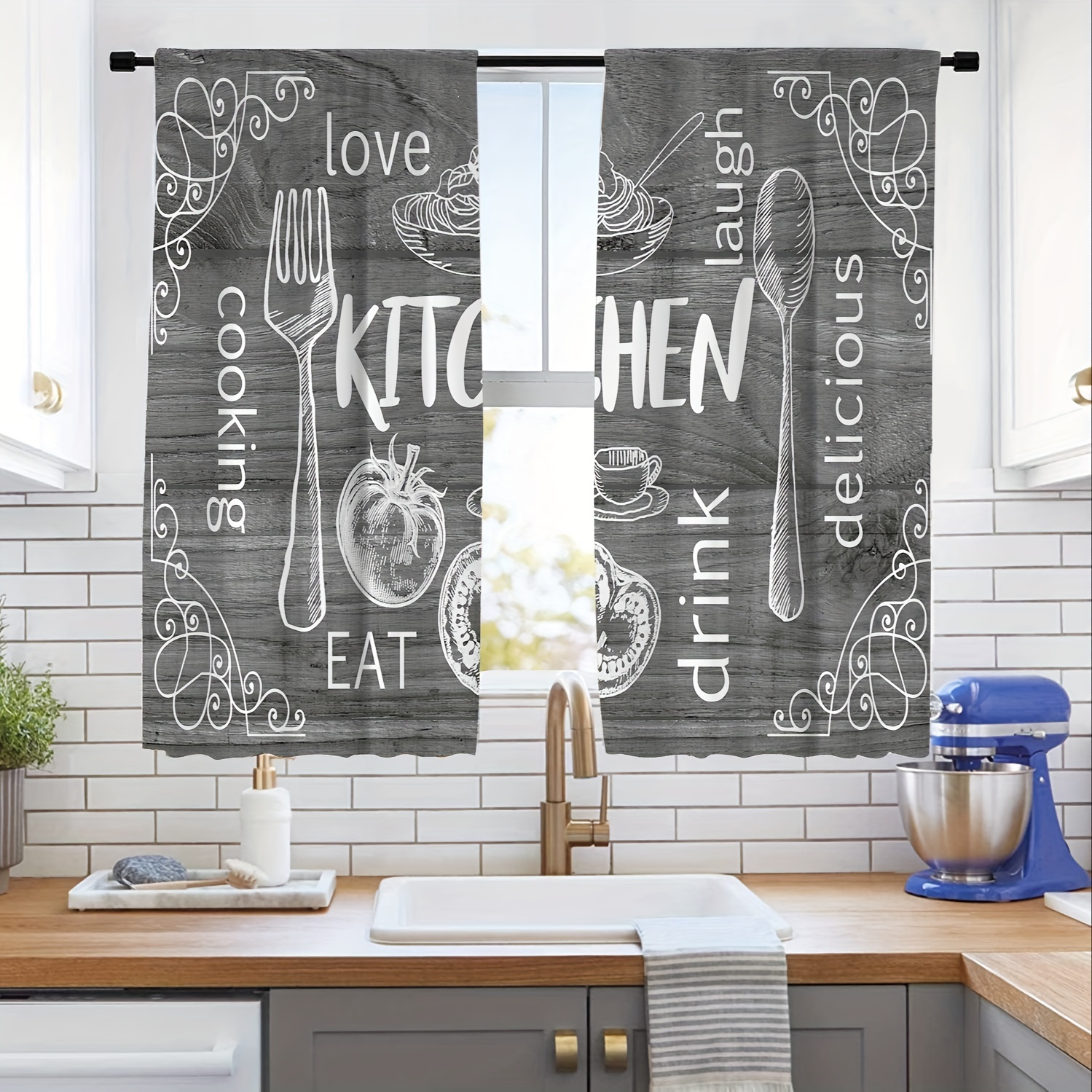 3pc Tema Cocina Imprimir Cortinas Cocina Tier Valance - Temu