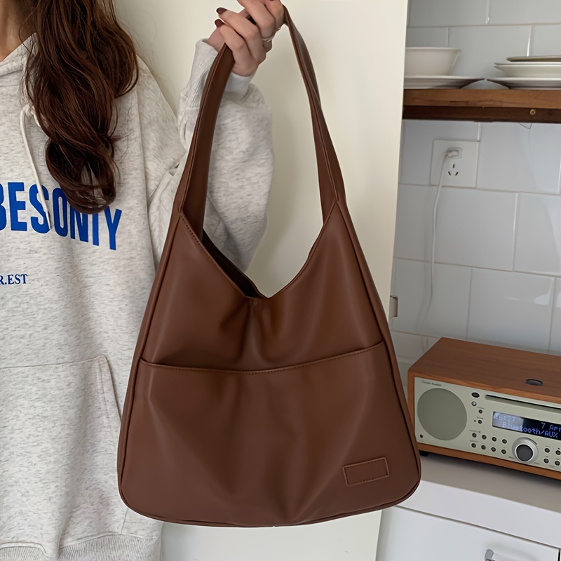 vintage all match shoulder bag simple solid color underarm bag casual commuter bag for daily use