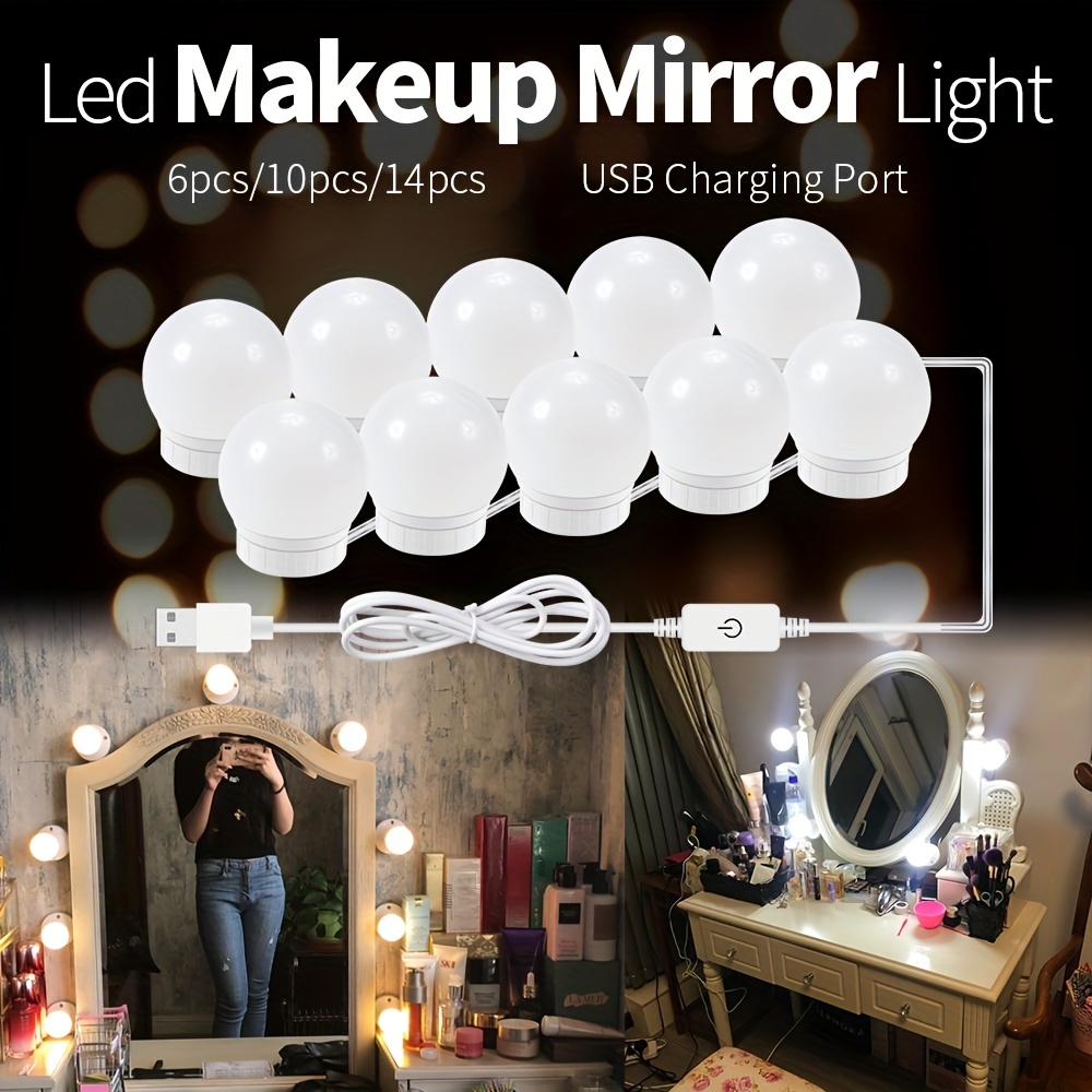 Lumière miroir. 12 ampoules led kit de lumière Dimmable Cosmétique Miroir  Lampe pour Salle de Bain 3 Couleurs 10 Niveaux de luminosité avec  adaptateur (miroir non inclus