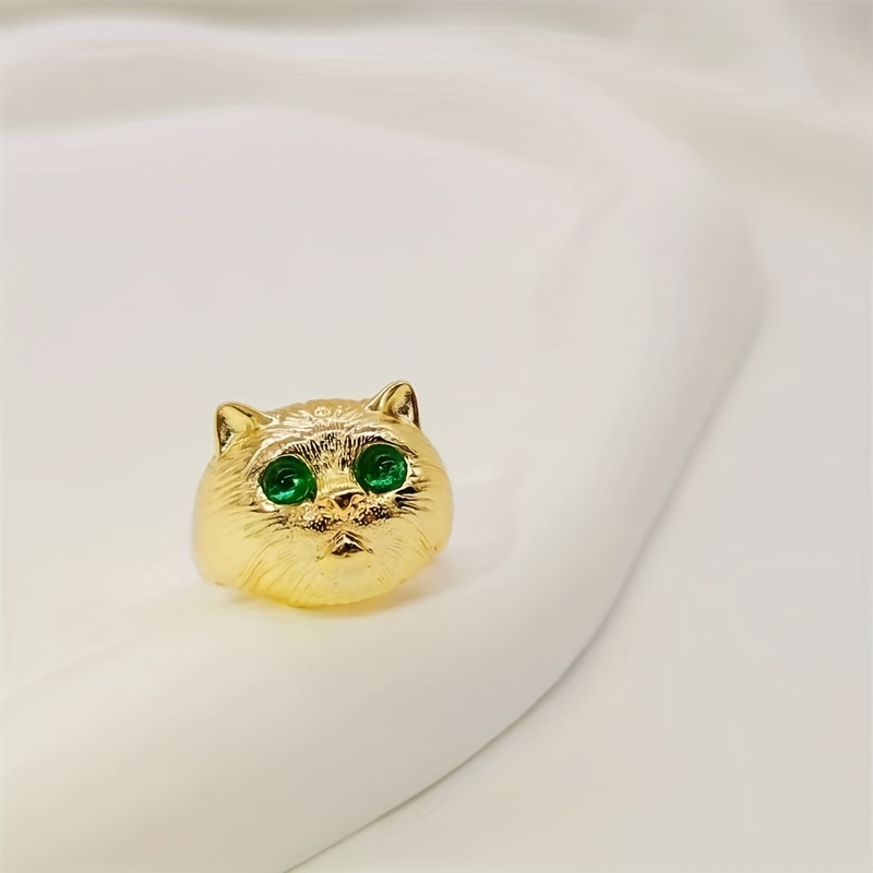 Yellow Golden Plated Cute Cat Tail Finger Band For Women Girls Green  Crystal CZ Eye Lovely Animal Pet Open Statement Ring, Engagement Promise  Rings Ba