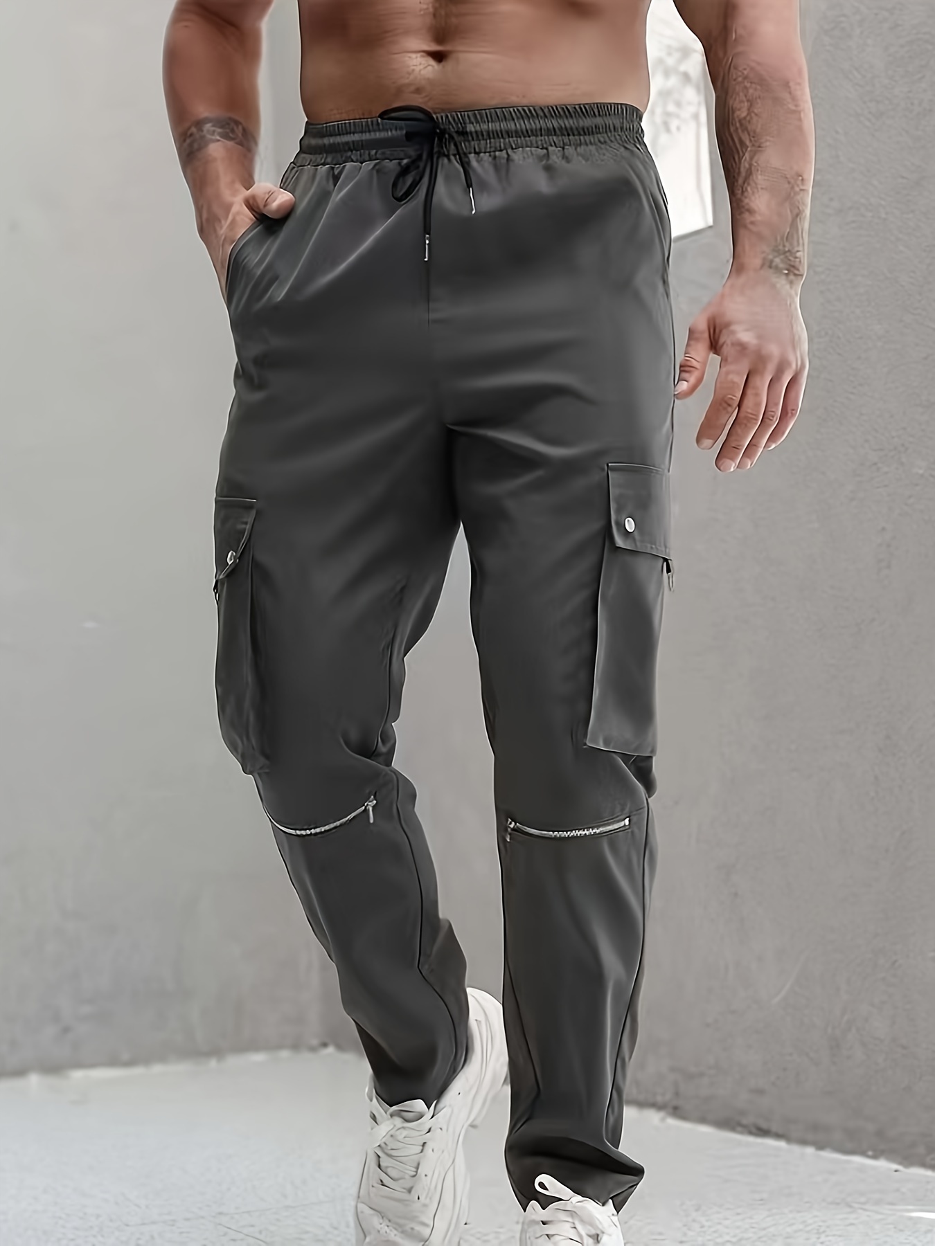 Pantalones Jogger Cintura Bolsa Papel Sólido Pantalones - Temu