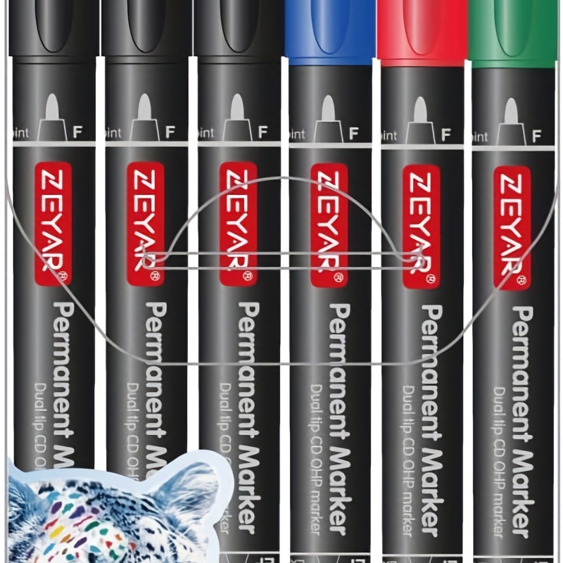 3PCS Twin Tip Permanent Markers Pens Fine Point Black Blue Red Ink 0.5mm  and 1mm Pen